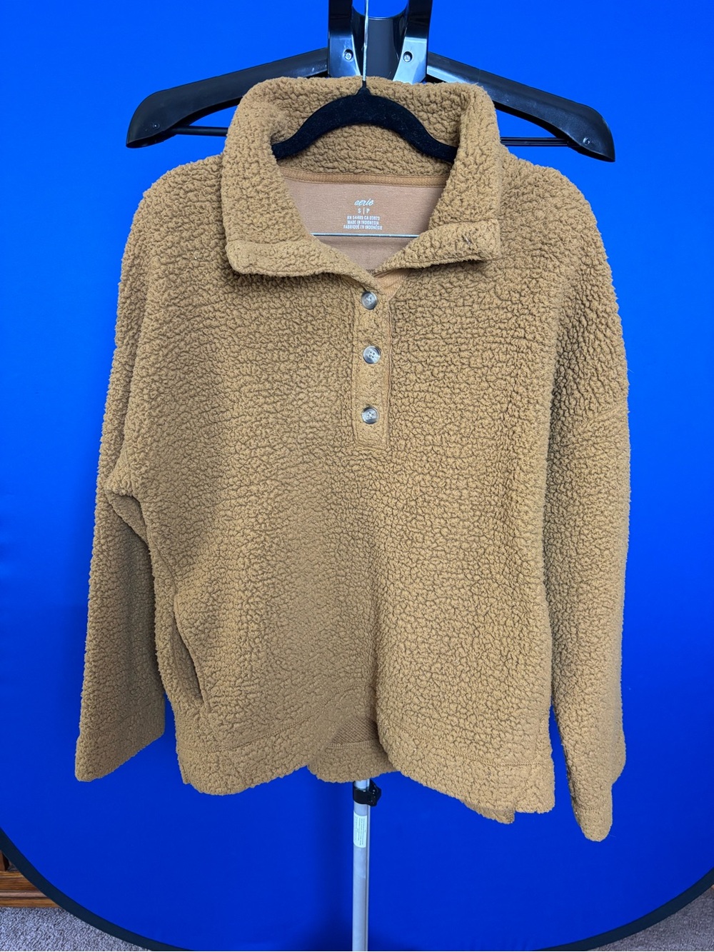 aerie Tan Sherpa Button-Up Pullover